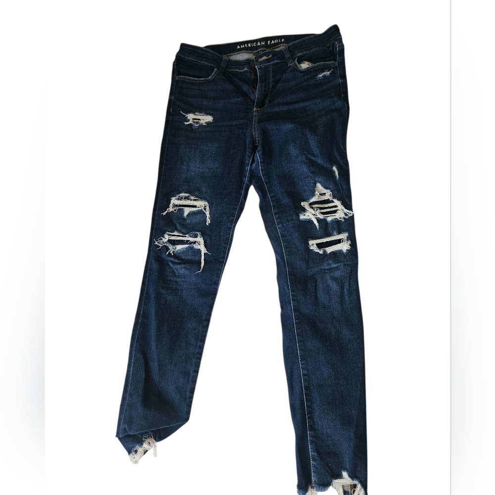 American Eagle Outfitters Dark Blue Distressed Boyfriend Jeans